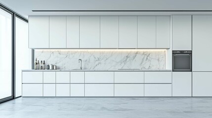 Modern Minimalist Kitchen Design with White Cabinets and Marble Countertop