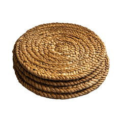 Round Woven Placemats in Natural Seagrass Tones Isolated on Transparent Background