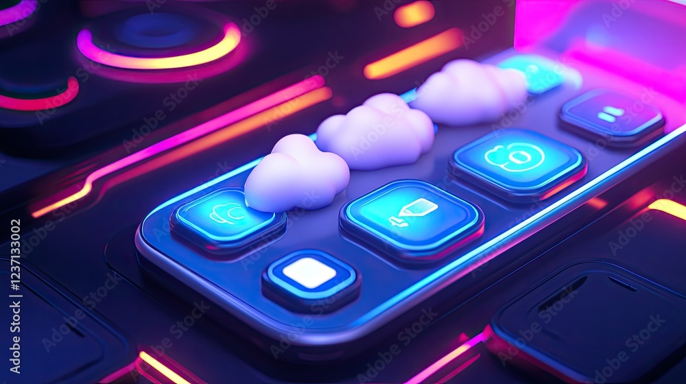 Poster cloud computing interface neon lights digital technology