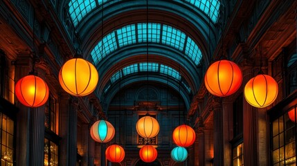 Illuminated Arcade: A Symphony of Warm Lights and Architectural Grandeur