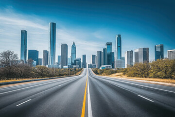 Fototapeta premium Real wide highway buildings urban city.