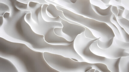 Fototapeta premium Intricate white textured pattern resembling waves on a surface, showcasing depth and dimension in design. Sculptural Depth. Illustration