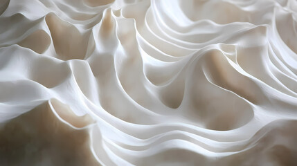 Obraz premium Intricate white textured pattern resembling waves on a surface, showcasing depth and dimension in design. Sculptural Depth. Illustration