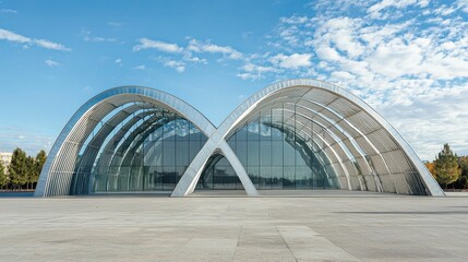 Obraz premium Modern Architectural Structure with Unique Curved Design and Glass Facade