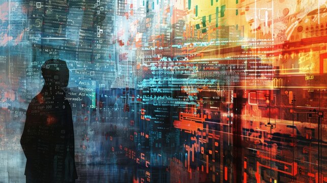 Cybersecurity Concept with Hackers and Layered Firewall Protections in Digital Data Breach Attempt