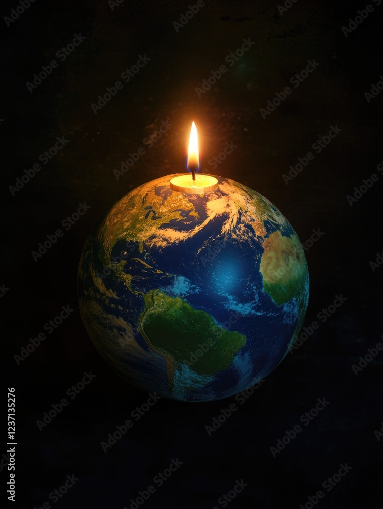 Canvas Prints a small globe with a candle on top of it. the candle is lit and the globe is lit up