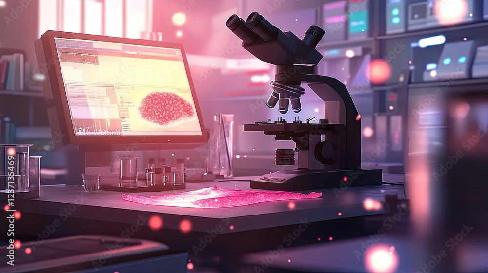 Poster laboratory microscope tissue sample analysis display
