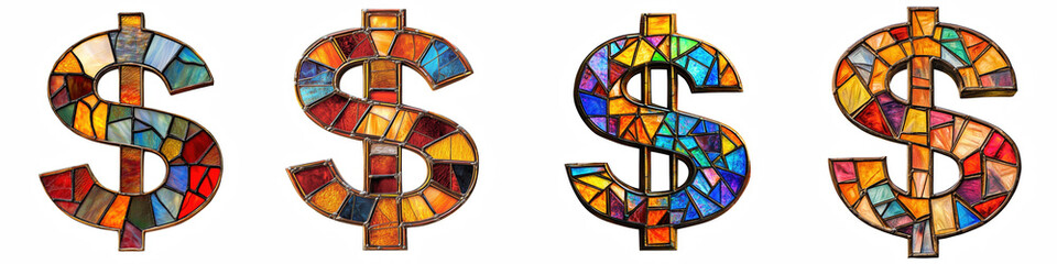 Fototapeta premium Symbol $, made with stained colorful glass, logotype, Dollar isolated on a transparent background