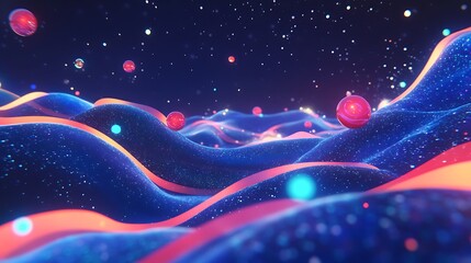 Abstract Cosmic Landscape with Glowing Spheres