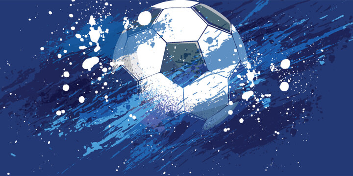 vector black grunge soccer ball on white and blue