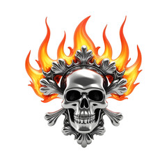 Fiery Skull Design with Ornate Flames