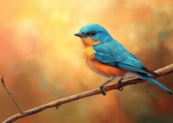 Fototapeta premium Nature Illustration: A Watercolor Blue Bird with a Yellow Abdomen and Blue Crown