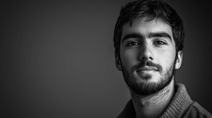 Obraz premium Portrait of a Young Man with Beard and Knit Sweater in Monochrome