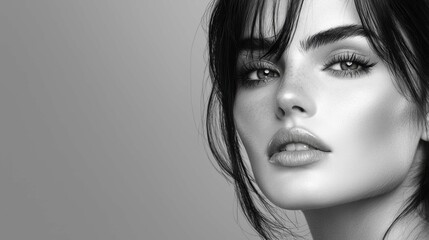 Close-Up Portrait of a Stunning Woman with Natural Makeup and Highlights