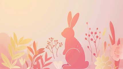 Modern Easter Poster Design with Abstract Floral and Golden Bunny Silhouette on Pastel Gradient
