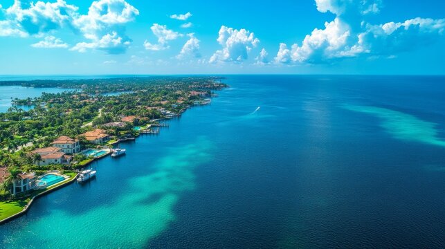 Captivating Aerial View of Boca Raton Waterfront, Including Luxury Homes, Ocean, and Beach in Florida