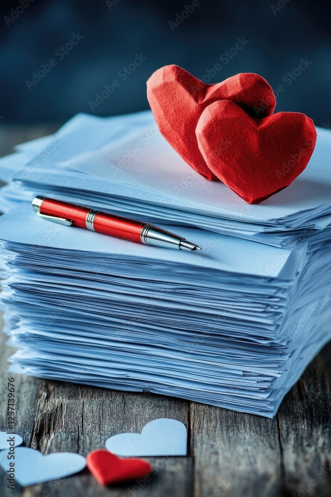 Poster heart symbolizing love and emotion over a stack of papers, indicating the complexity of emotions in 