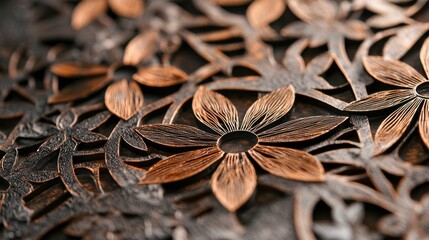 Intricate Floral Pattern in Copper and Black Textured Design