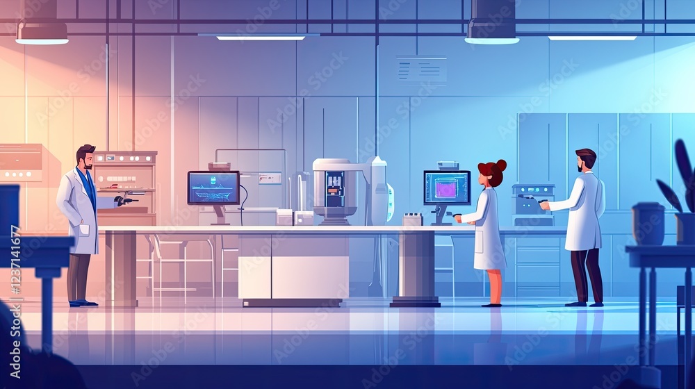 Poster scientists working in a modern laboratory setting