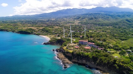 Coastal Resort Wind Turbines Scenic Mountain View