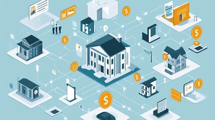 Obraz premium Digital Real Estate Transaction Network Showing Financial Connections