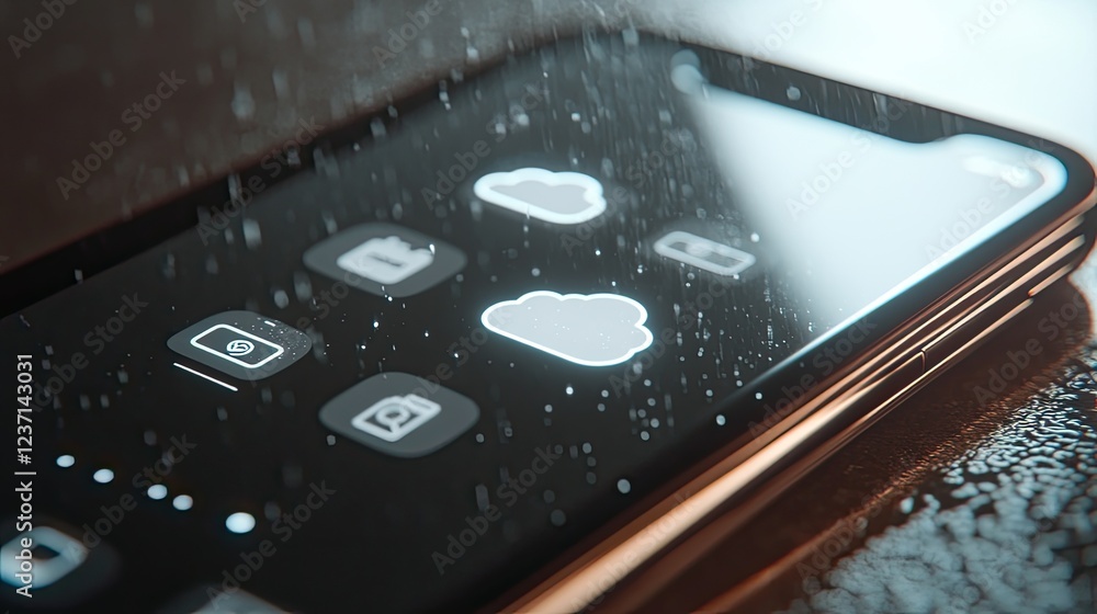 Poster smartphone displaying cloud storage application icons