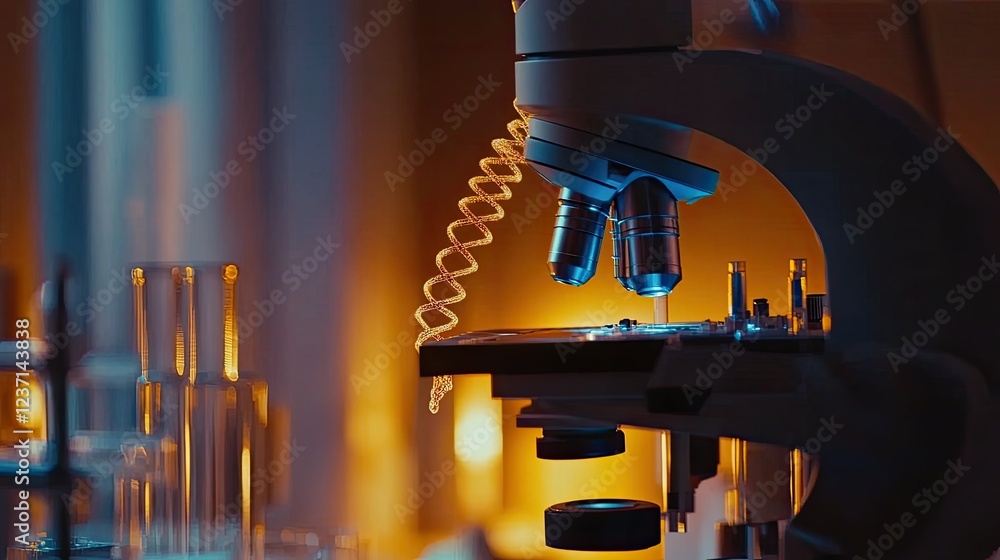 Poster advanced microscope analyzing dna helix structure