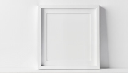 Empty white picture frame on plain wall