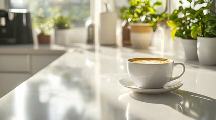 Obraz premium Freshly Brewed Coffee in Modern Kitchen with Natural Light