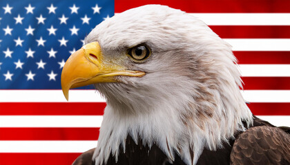 bald eagle with american flag in background