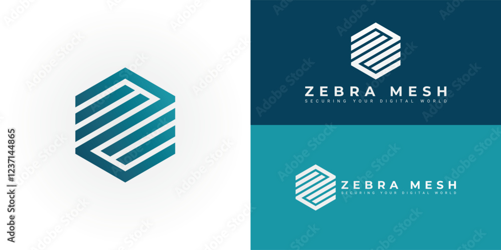 Poster the dynamic logo design creatively integrates the initials zm within a striking hexagonal shape, cre