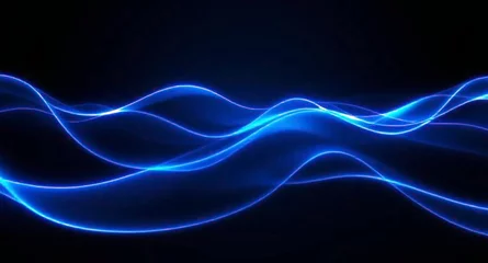 Gordijnen Abstract Blue Flowing Waves Against a Dark Background, Wallpaper Dark Futuristic Blue Backgrounds © Spyartgraphic