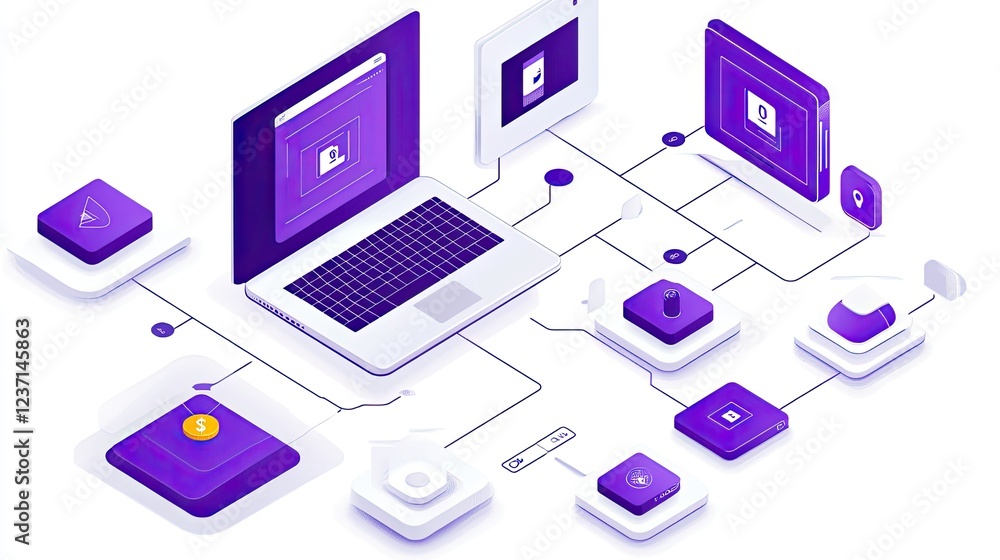 Poster networked devices illustrating modern data transfer system