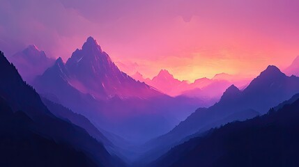 Fototapeta premium Majestic Purple Mountain Range Sunset Landscape