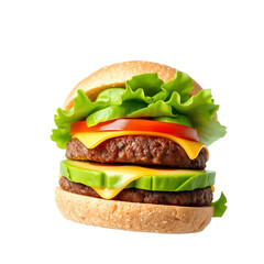 Avocado Burger, Fresh Avocado Slices, Juicy Beef Patty, Healthy Burger, Melted Cheese, Transparent PNG, AI-Generated