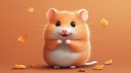 Obraz premium Adorable Hamster in Autumn: A Sweet, Stylized Illustration