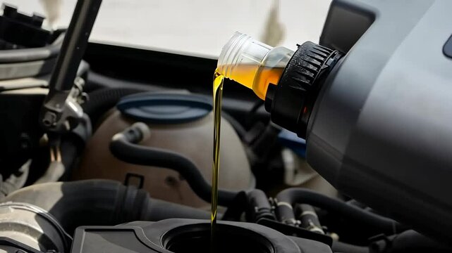 Refueling and pouring oil quality into the engine motor car Transmission and Maintenance Gear 