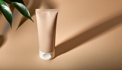 tube of cream cosmetics minimalism beige background minimalism instance