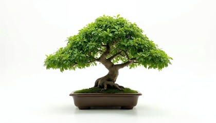 Elegant Green Bonsai Tree in Brown Pot Minimalist Photo