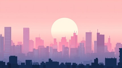 Obraz premium Pink City Skyline Sunrise Pastel Hues Buildings