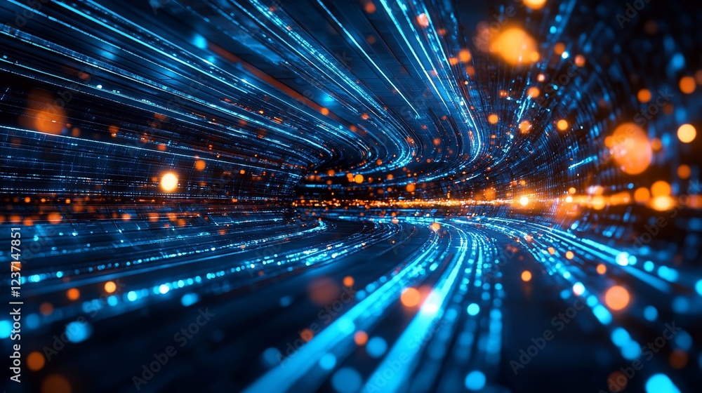 Poster abstract digital tunnel of light and data streams futuristic technology concept