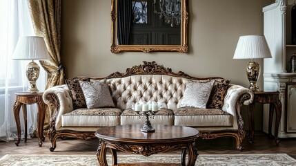 Elegant Vintage Living Room with Ornate Furniture and Decor