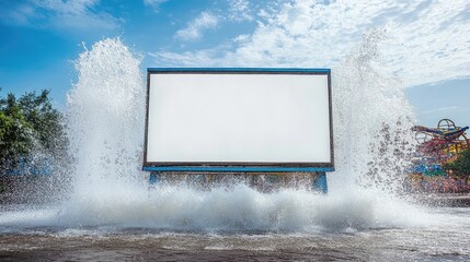 Blank Billboard Amidst Water Spray Spectacular