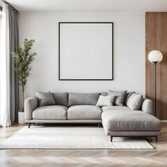 Neutral Minimalist Living Room with Frame Mockup and Gold Accents