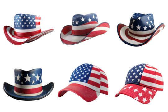 Set of American design hat png mockup in 3d without background for decoration.