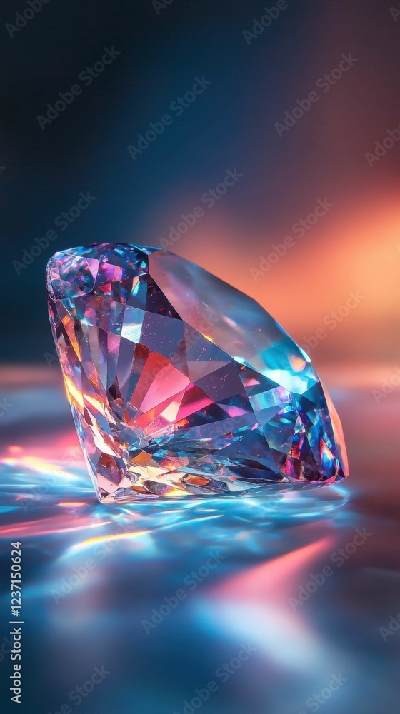 Poster sparkling colorful diamond on soft background with light effects