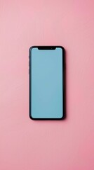 Black Smartphone on Soft Pink Background with Blank Screen Space
