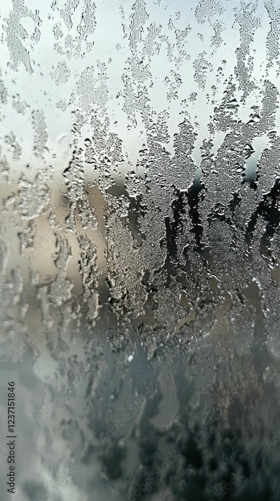 Poster frosted window surface with intricate water droplet patterns