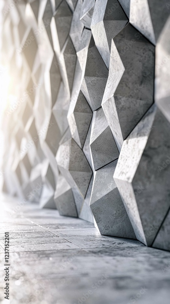 Aufkleber geometric gray wall design with textured angular shapes in light