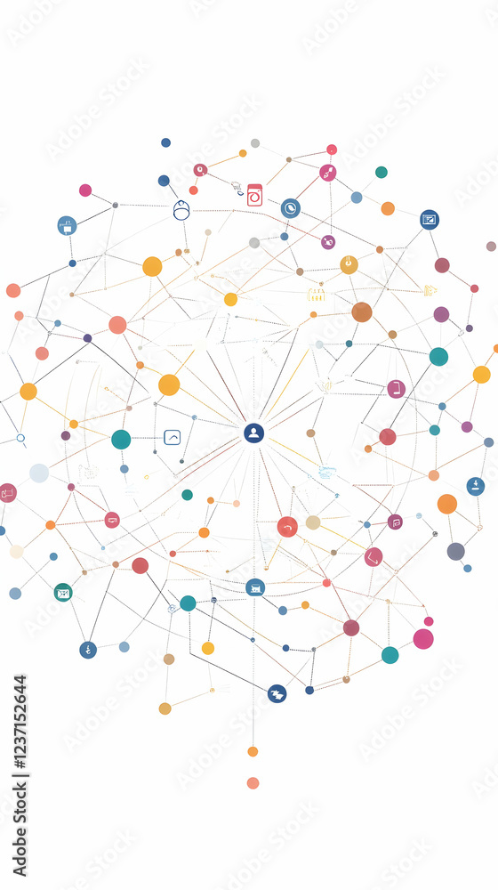 Poster minimalist circular network diagram illustrating stakeholders, with nodes representing entities and 